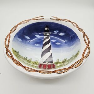 VINTAGE | 2000 Lefton Cape Hatteras handpainted lighthouse salad bowl plate 8"